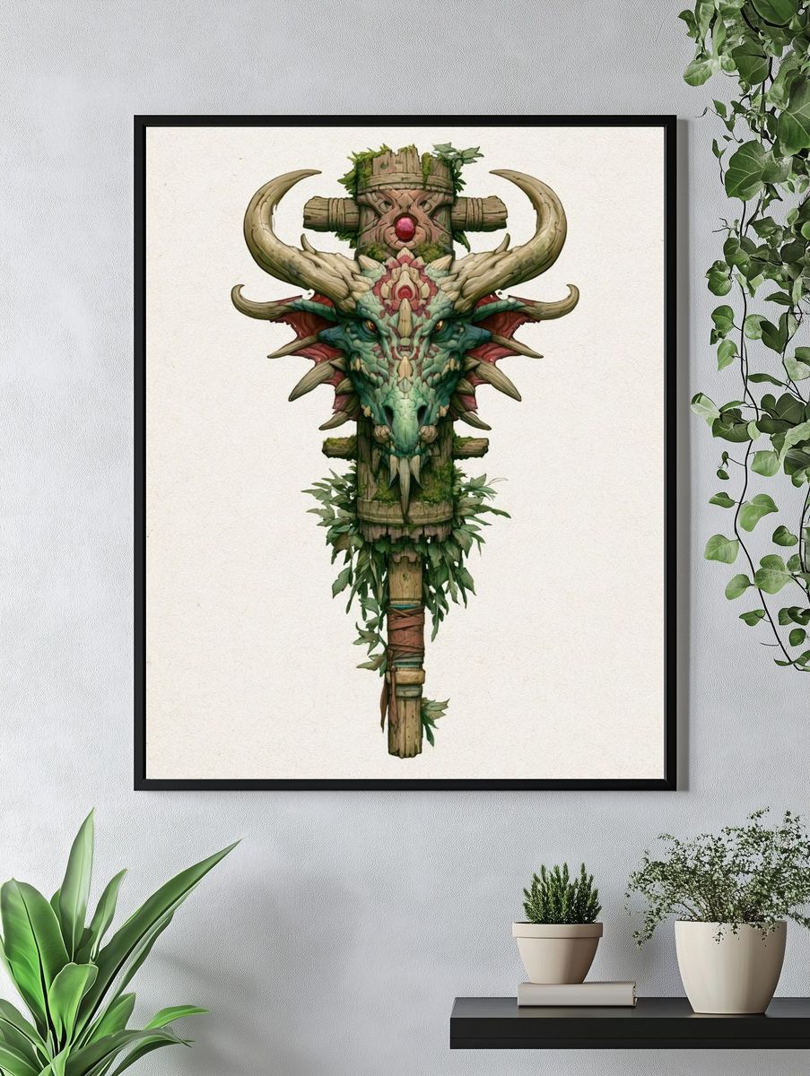 Forest Totem Dragon Illustration Poster. — room view 4