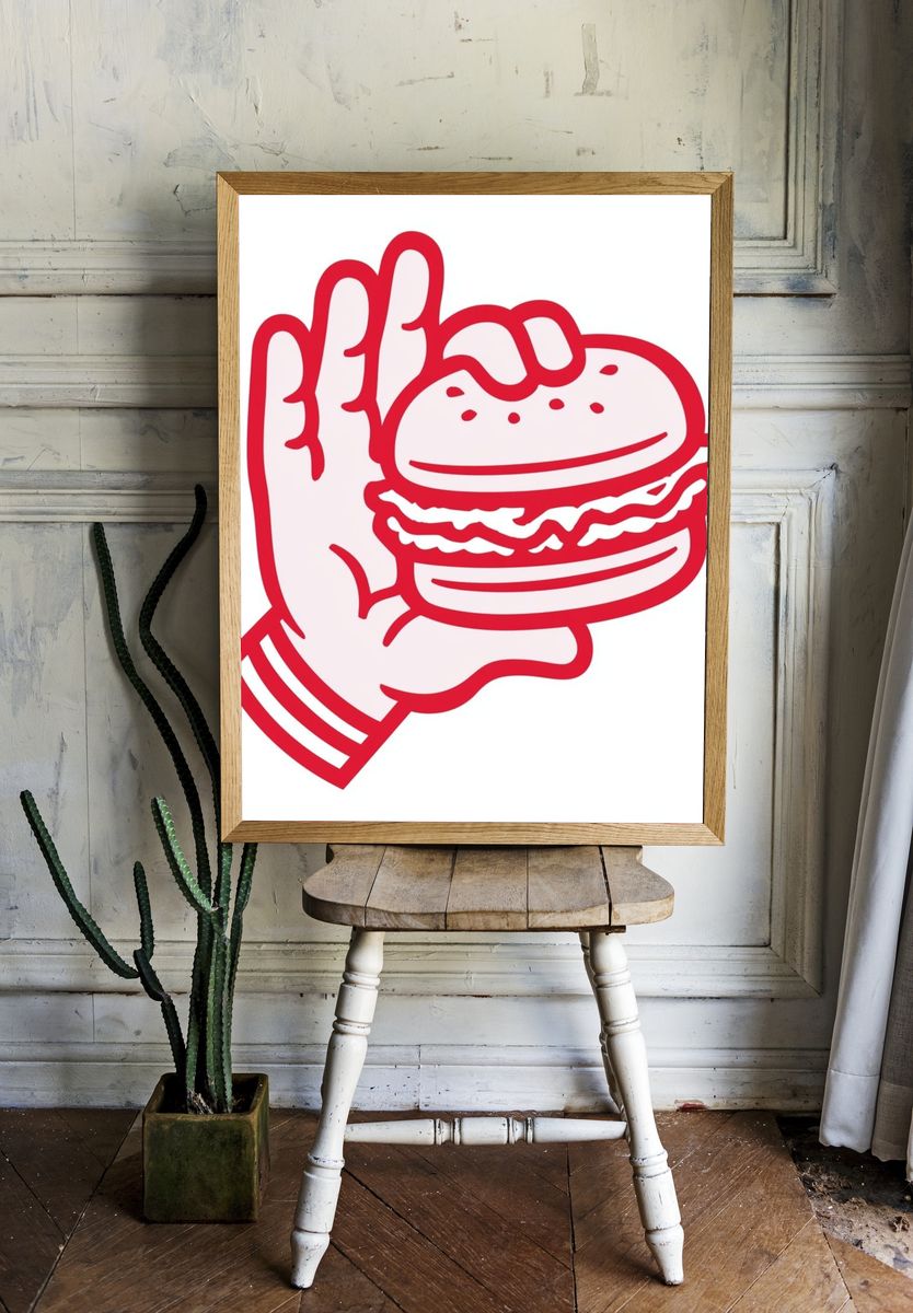 Burger Hand Illustration Poster. — room view 1