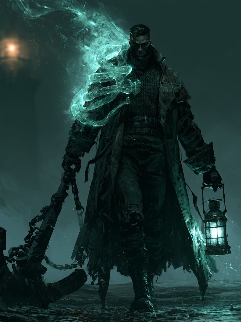 Ghostly Lantern Warrior Fantasy Print. poster detail