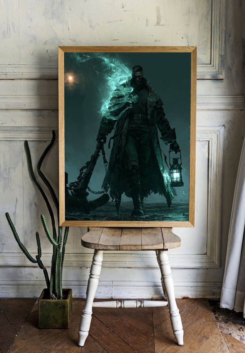 Ghostly Lantern Warrior Fantasy Print. — room view 1