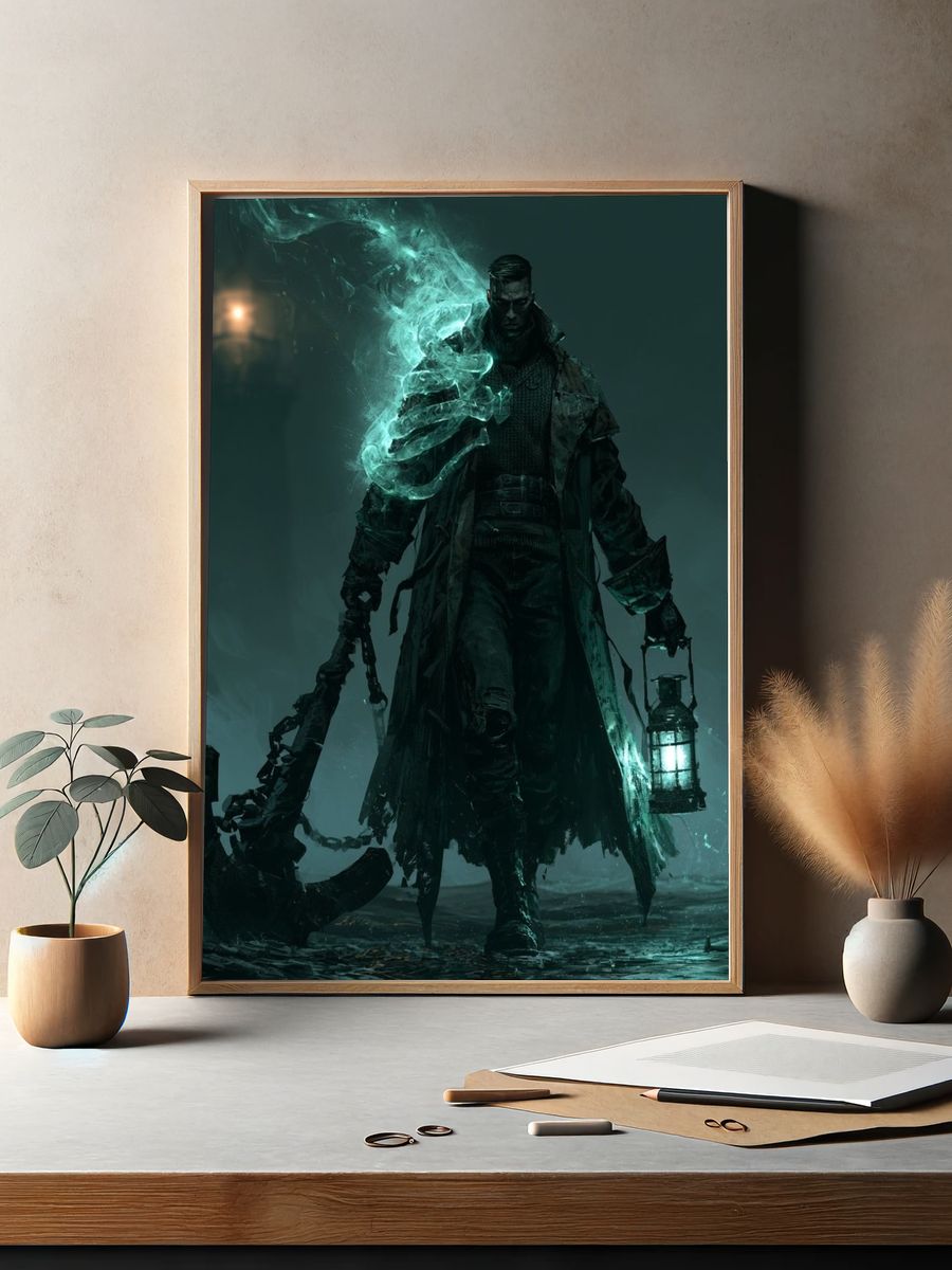 Ghostly Lantern Warrior Fantasy Print. — room view 2