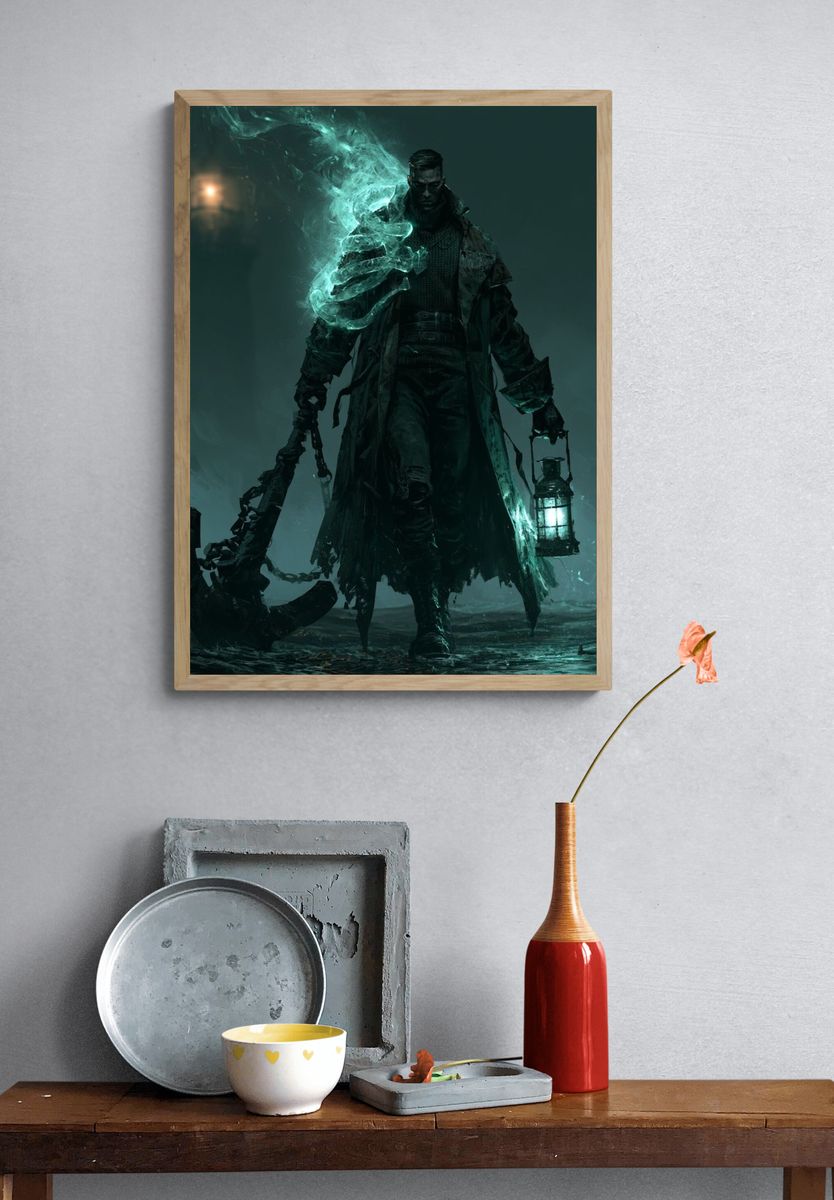 Ghostly Lantern Warrior Fantasy Print. — room view 3