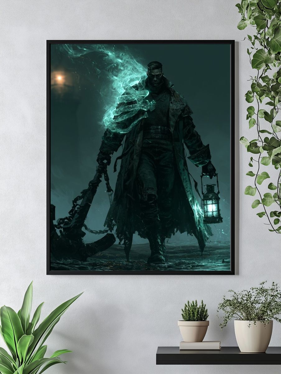 Ghostly Lantern Warrior Fantasy Print. — room view 4