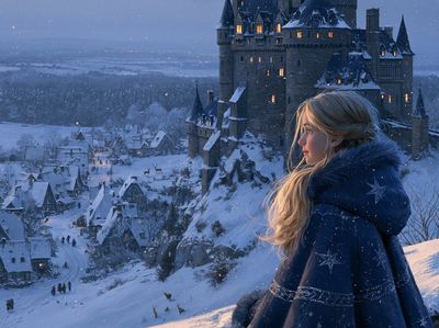 Winter Castle Girl Illustration Poster.