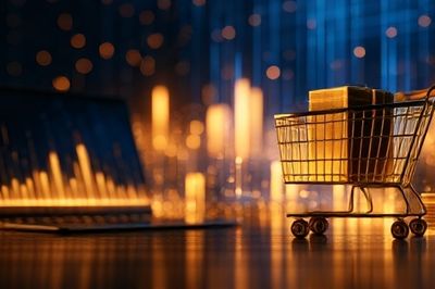 Golden Shopping Cart Digital Art Poster. poster