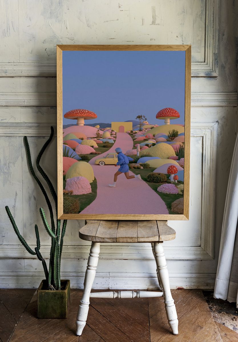 Surreal Mushroom Garden Poster. — room view 1