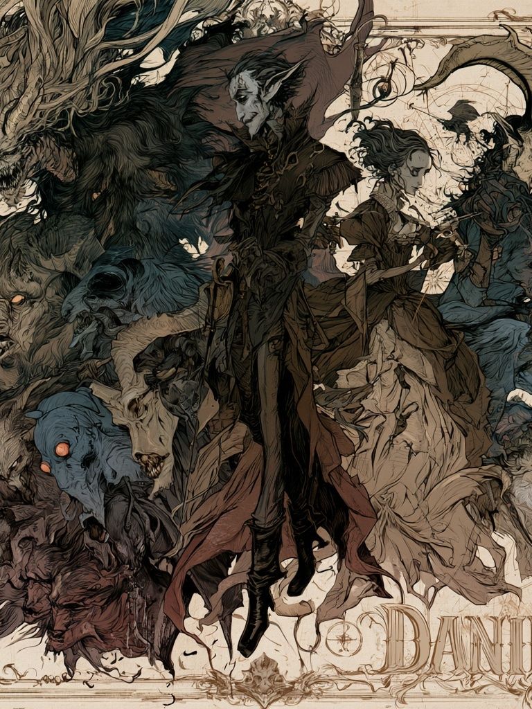 Dark Fantasy Creature Collage Poster. poster detail
