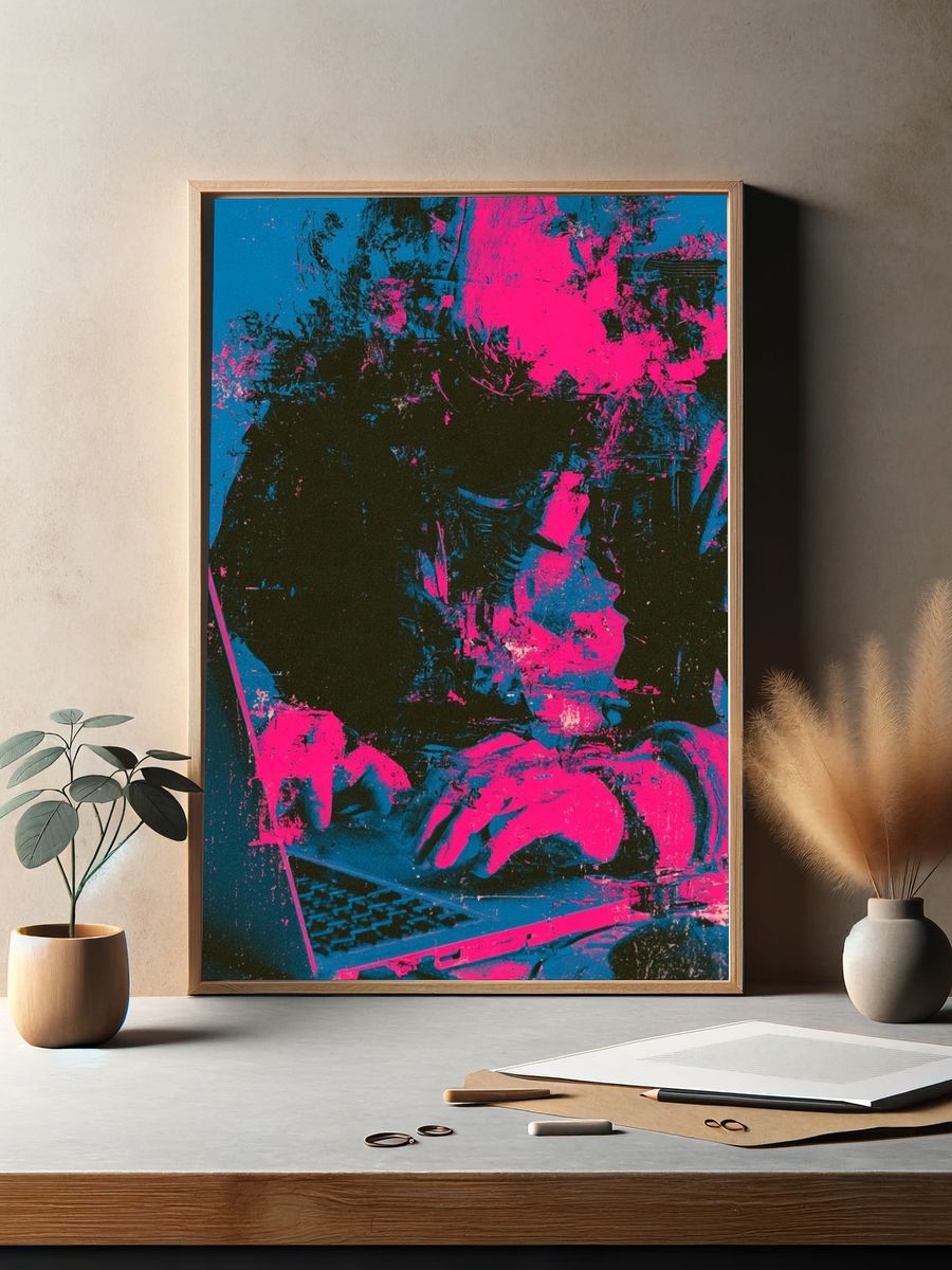 Neon Hacker Glitch Poster. — room view 2