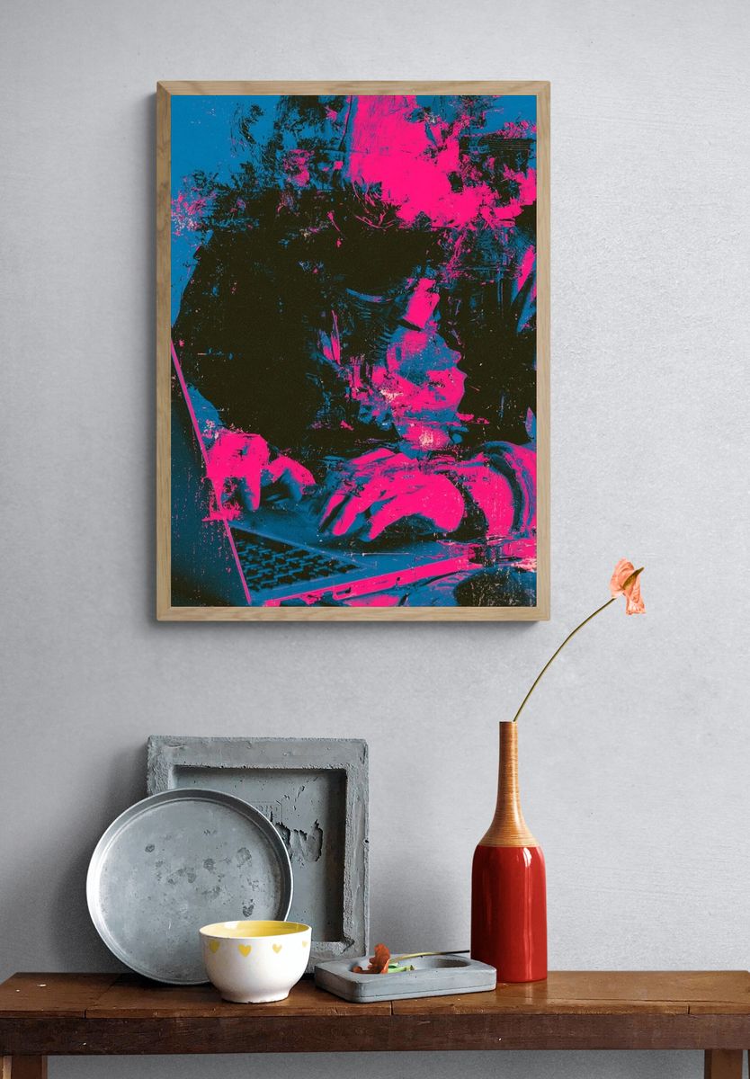 Neon Hacker Glitch Poster. — room view 3