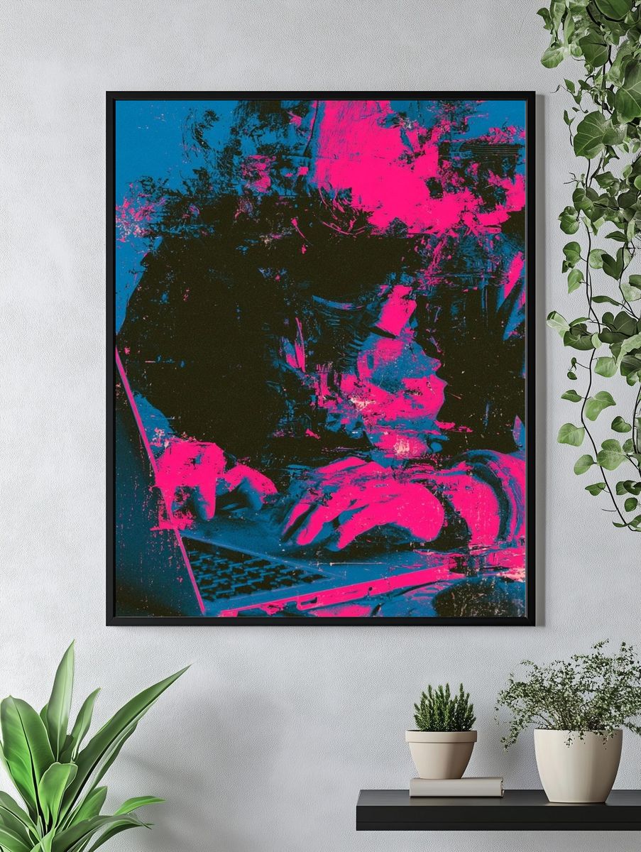 Neon Hacker Glitch Poster. — room view 4