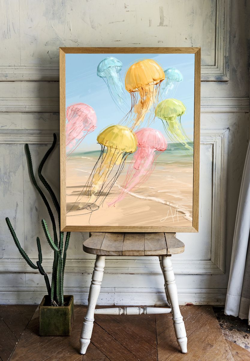 Pastel Jellyfish Beach Poster. — room view 1