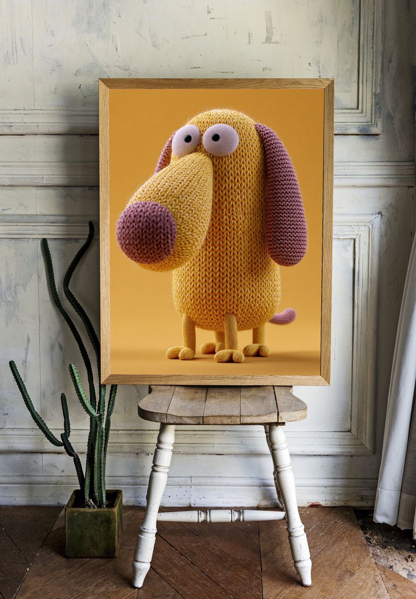 Knitted Dog Character Illustration Poster. room preview