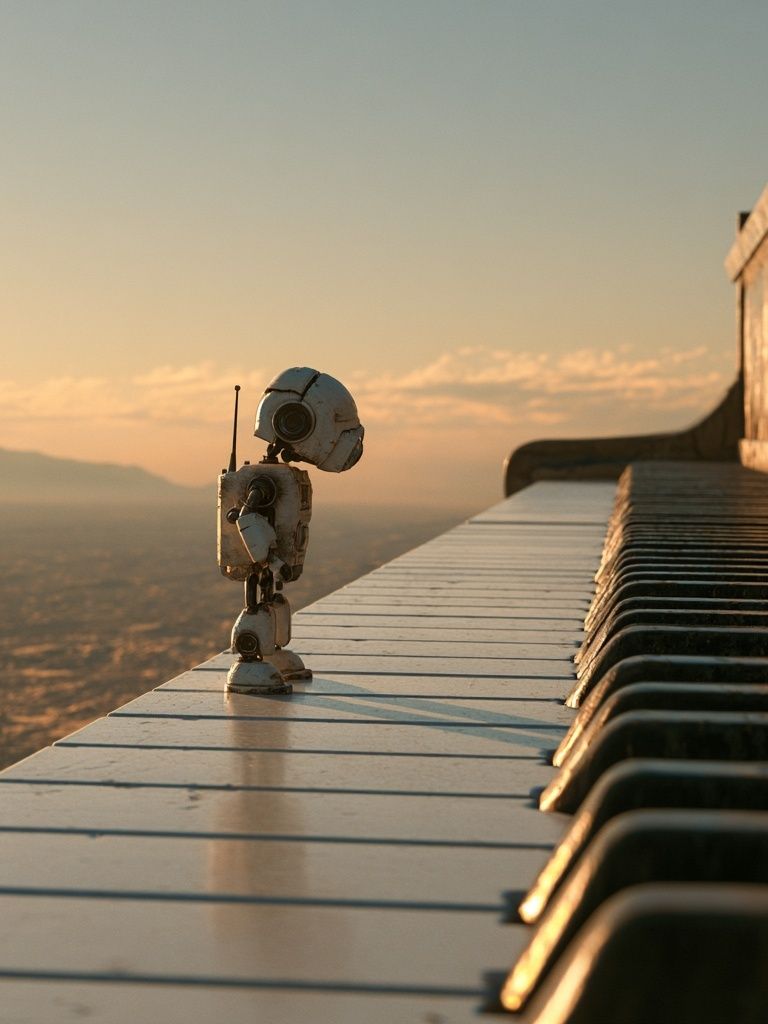 Lonely Robot at Sunset Poster. poster — illustration art