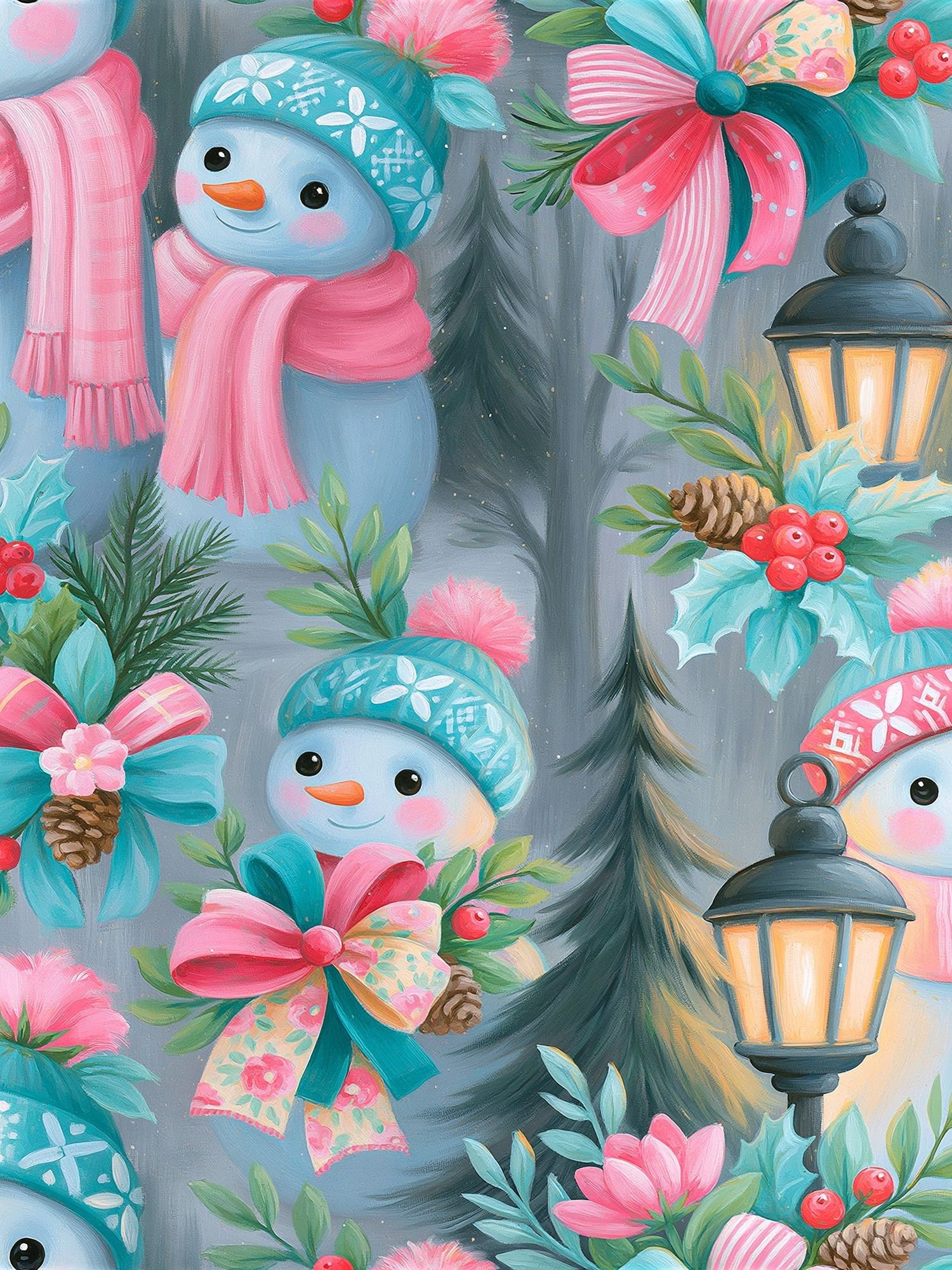 Winter Snowmen Illustration Poster. poster detail