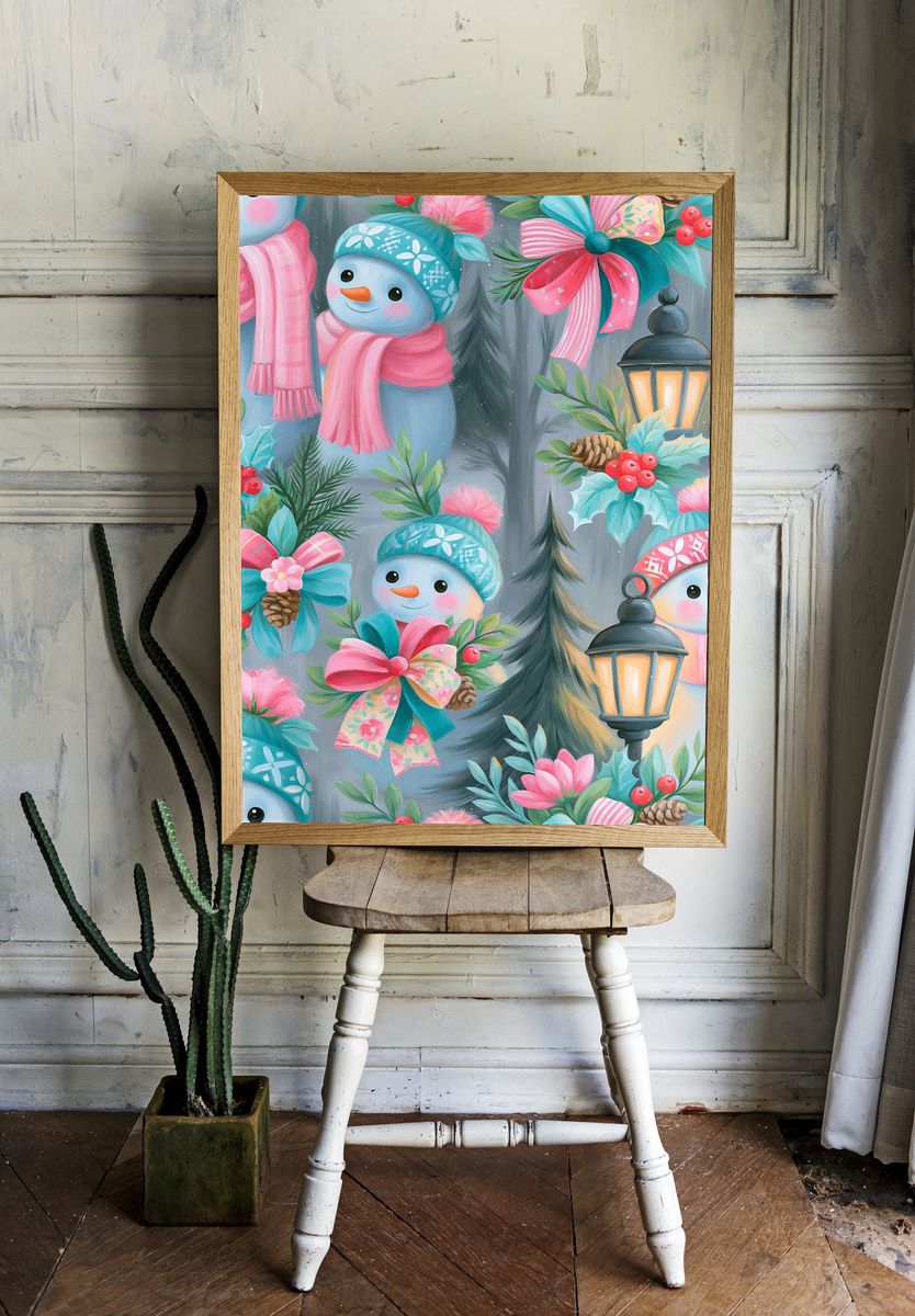 Winter Snowmen Illustration Poster. — room view 1