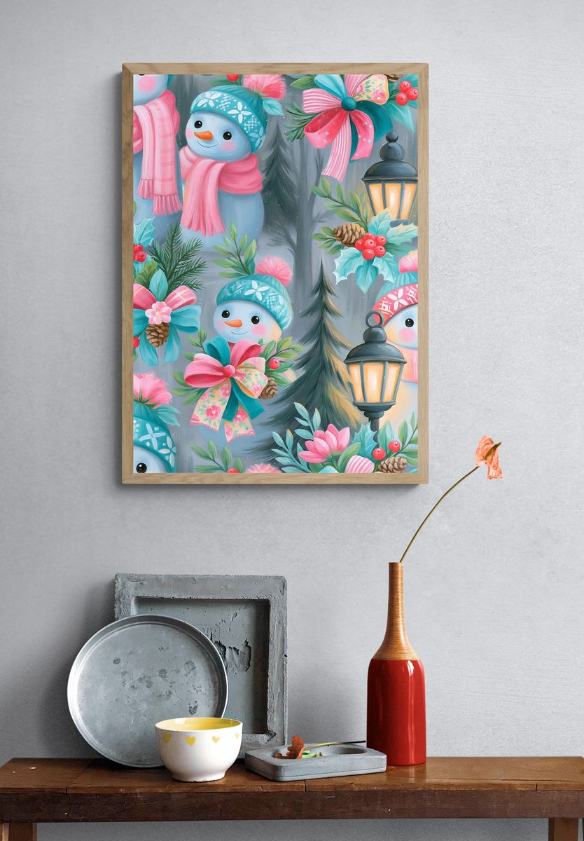 Winter Snowmen Illustration Poster. — room view 3