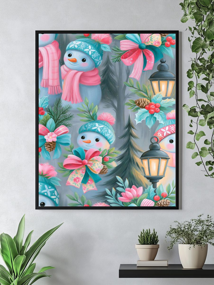 Winter Snowmen Illustration Poster. — room view 4