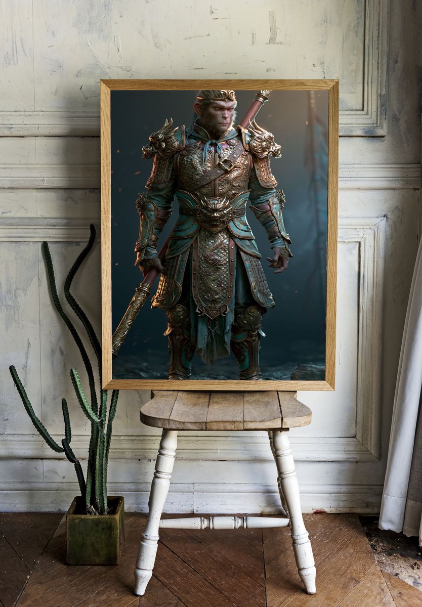 Monkey Warrior Fantasy Illustration Poster. room preview