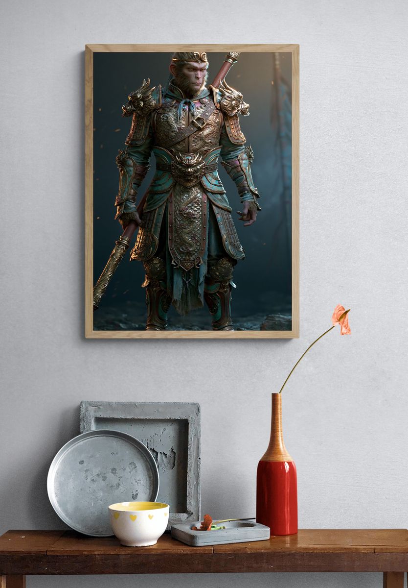 Monkey Warrior Fantasy Illustration Poster. — room view 3