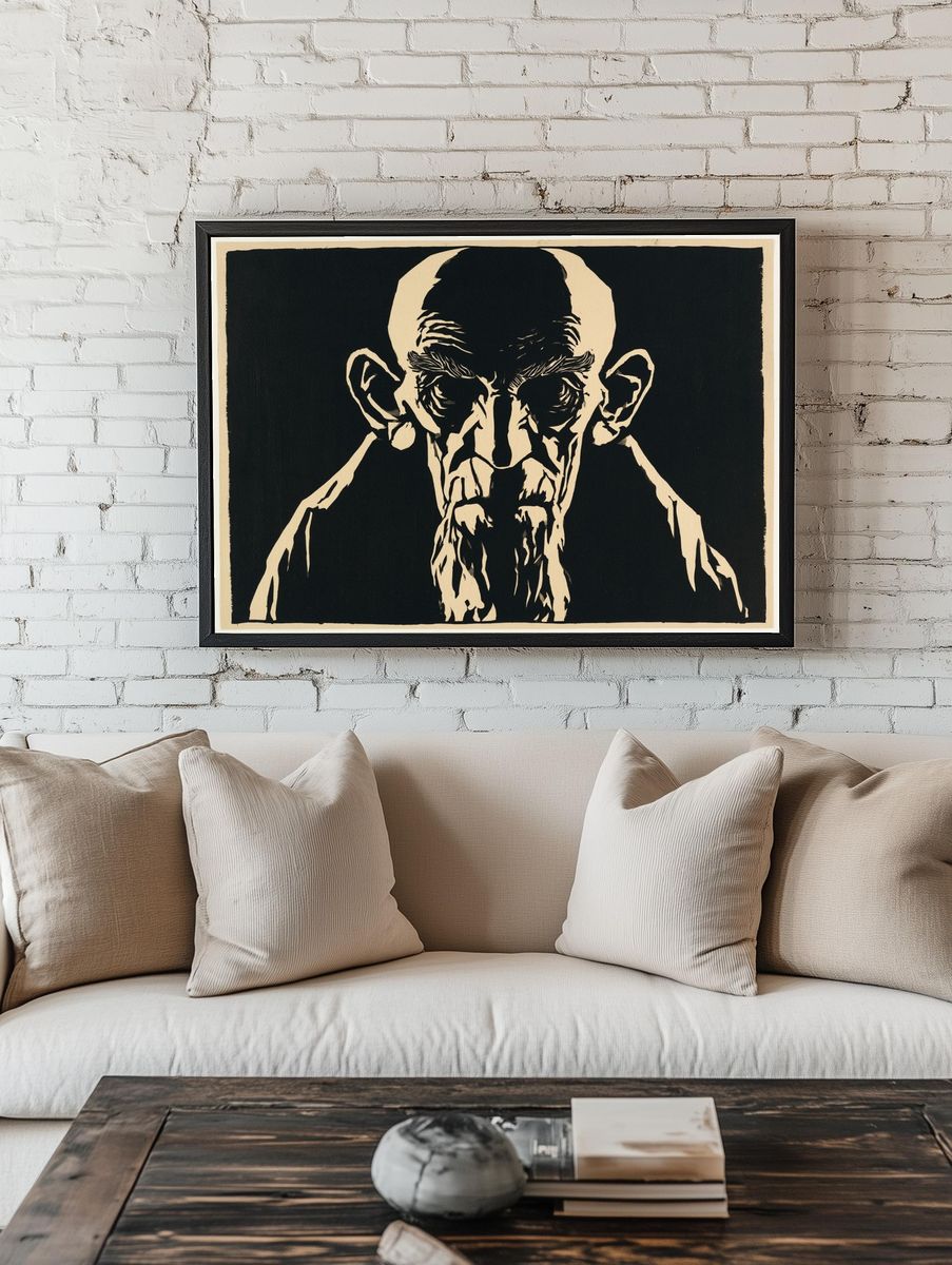 Monochrome Gollum Portrait Print. — room view 1