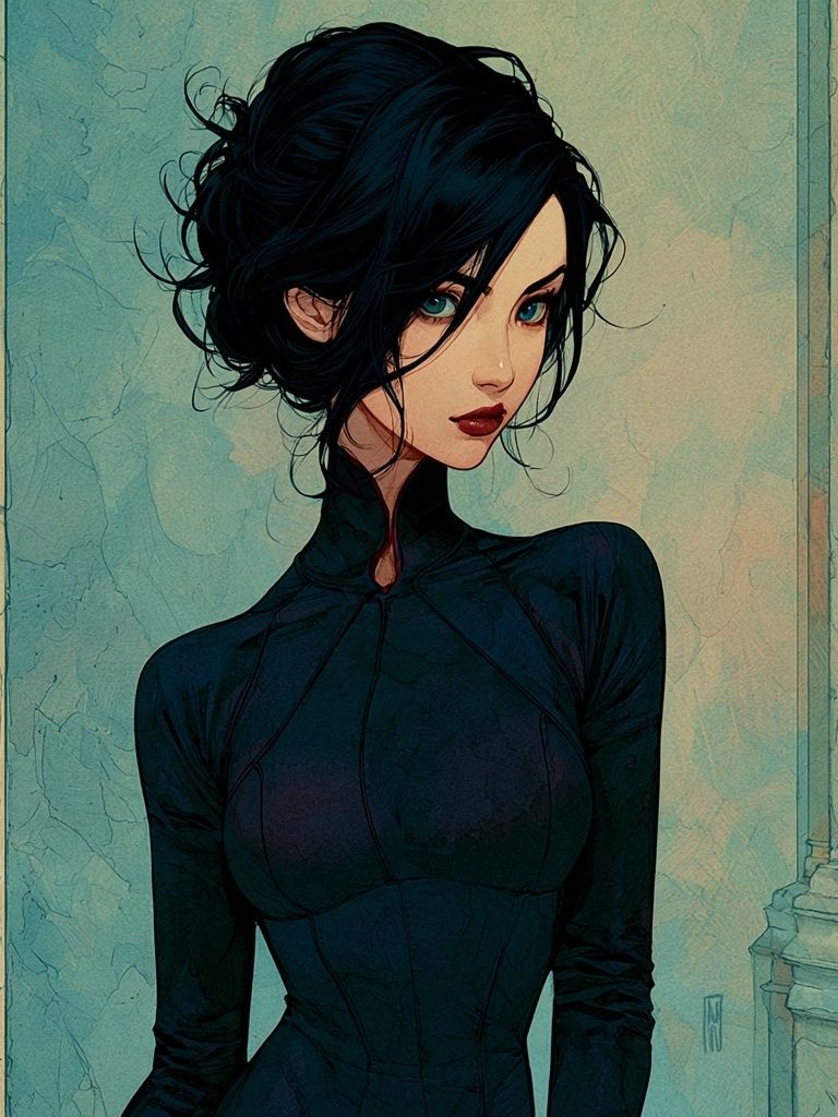 Elegant Dark-Haired Portrait Print. poster detail