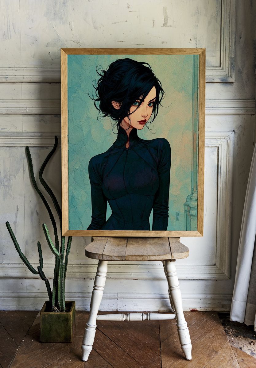 Elegant Dark-Haired Portrait Print. — room view 1