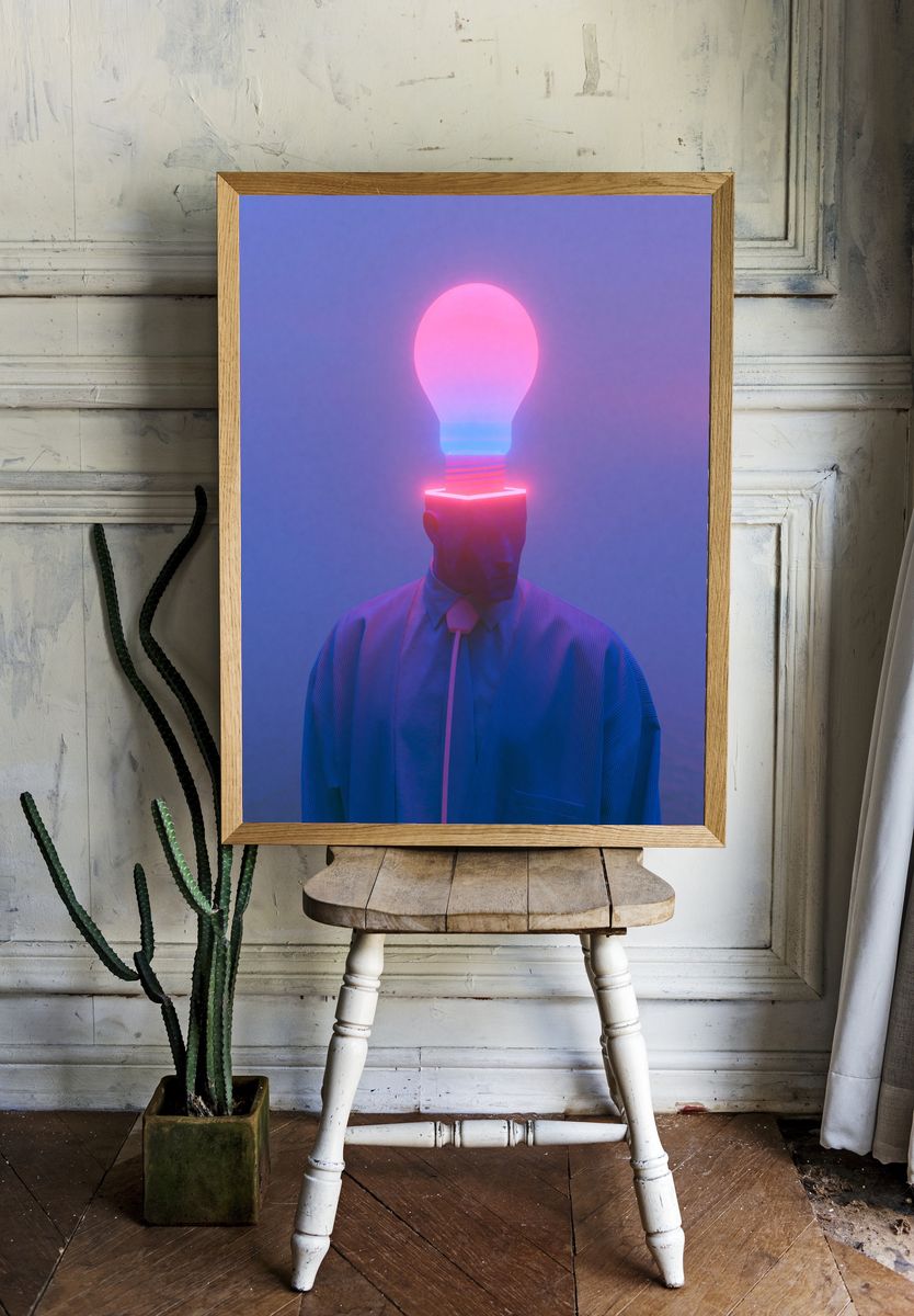 Neon Lightbulb Portrait Print. room preview