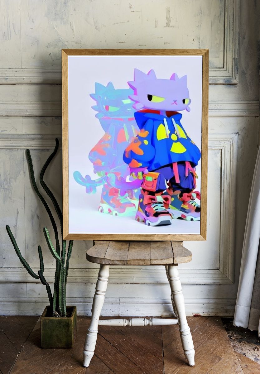 Neon Cat Figure Illustration Poster. room preview