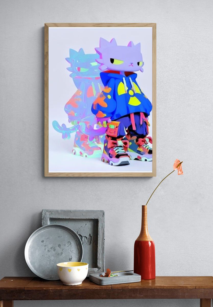 Neon Cat Figure Illustration Poster. — room view 3
