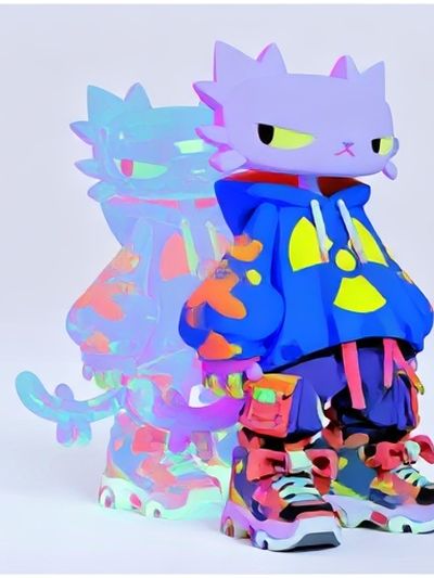 Neon Cat Figure Illustration Poster.