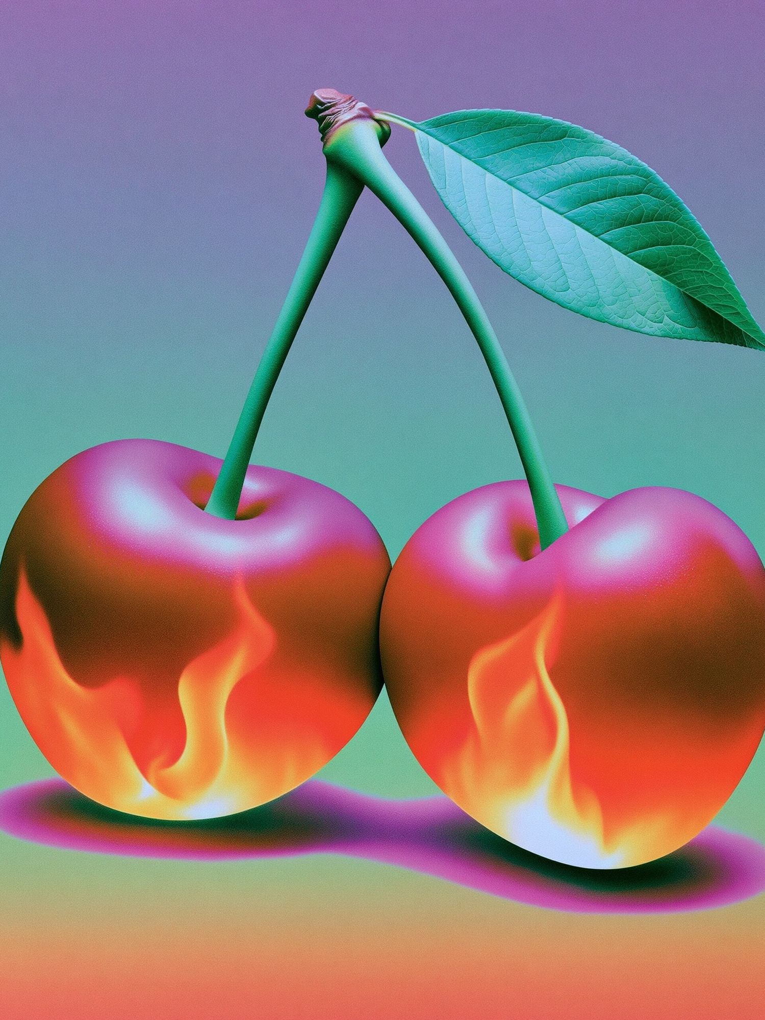 Flaming Cherries Illustration Poster. poster — illustration art