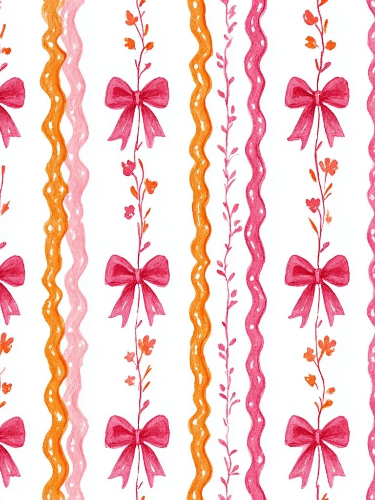 Pink Bow Floral Pattern Print. poster detail