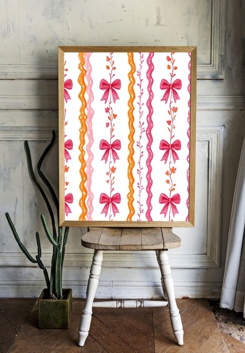 Pink Bow Floral Pattern Print room preview