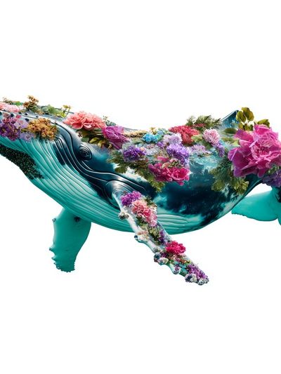 Floral Humpback Whale Illustration Poster. poster print