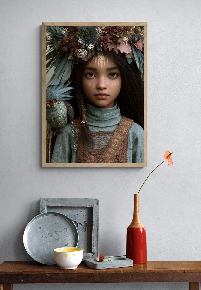 Floral Bird Portrait Illustration Print. — room view 3