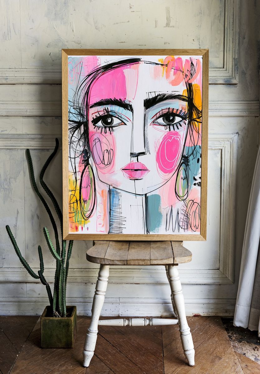 Abstract Fashion Face Illustration Poster. — room view 1