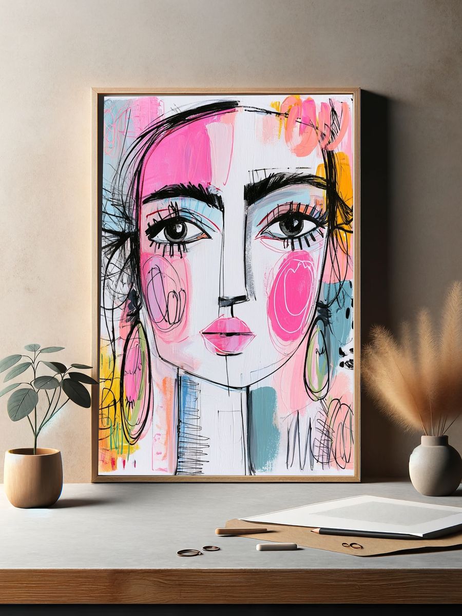 Abstract Fashion Face Illustration Poster. — room view 2