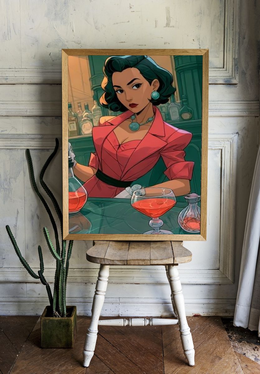 Cocktail Bar Woman Illustration Poster. — room view 1