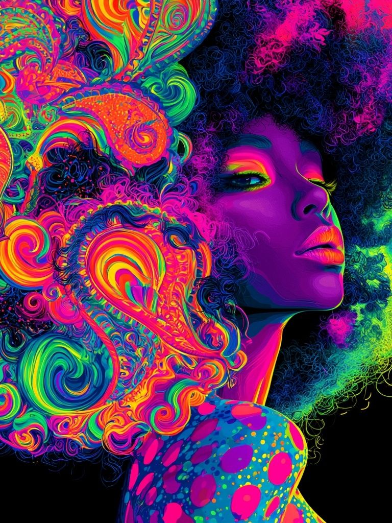 Neon Afro Portrait Poster. poster detail