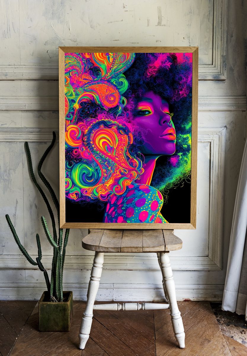 Neon Afro Portrait Poster. — room view 1