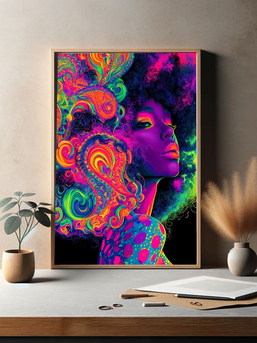 Neon Afro Portrait Poster. — room view 2