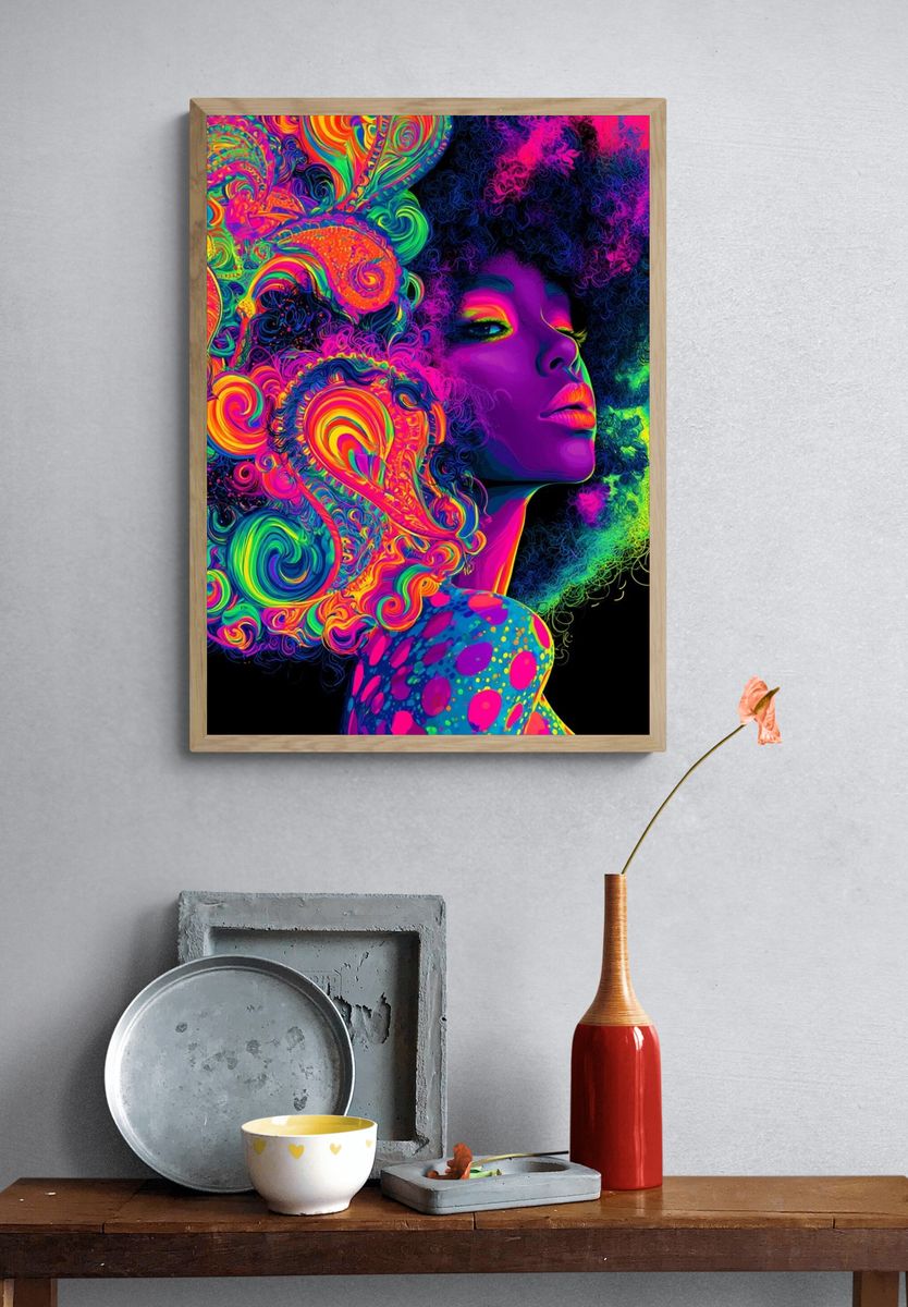 Neon Afro Portrait Poster. — room view 3