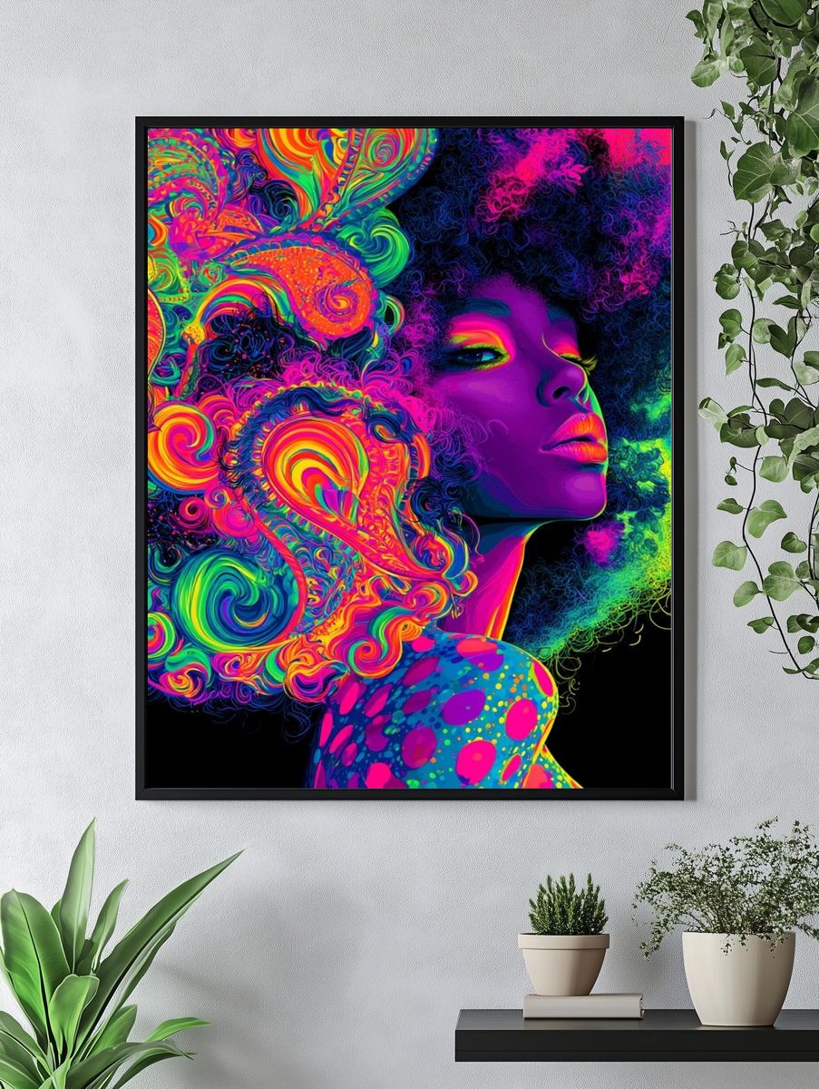 Neon Afro Portrait Poster. — room view 4