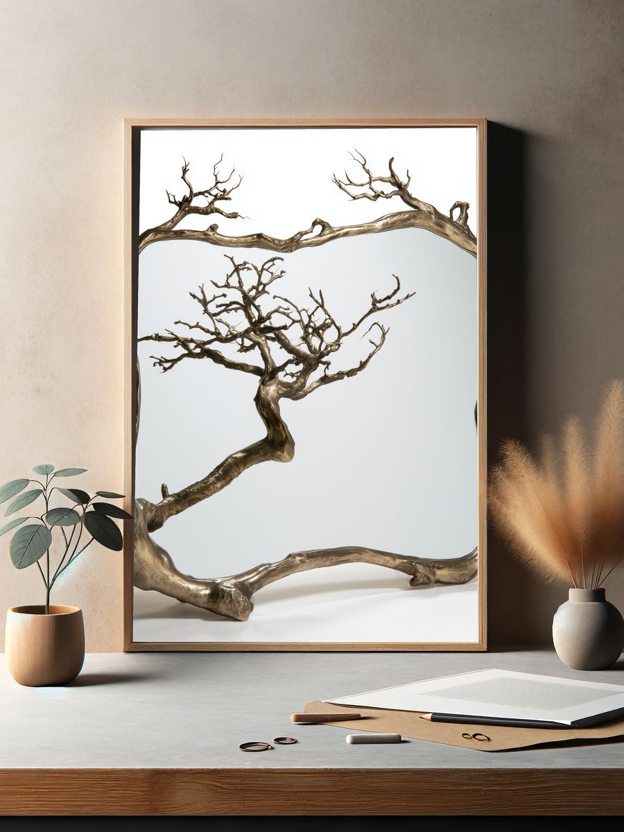 Golden Tree Mirror Sculpture Print. — room view 2