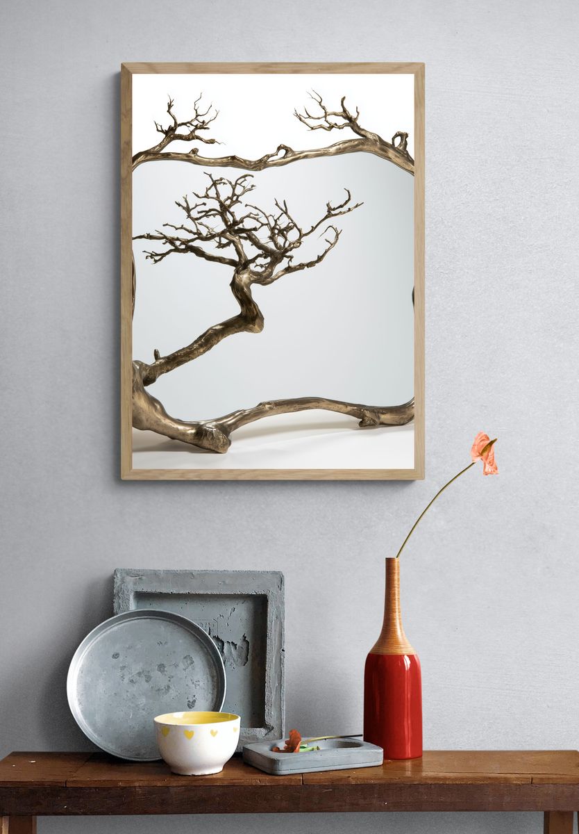 Golden Tree Mirror Sculpture Print. — room view 3