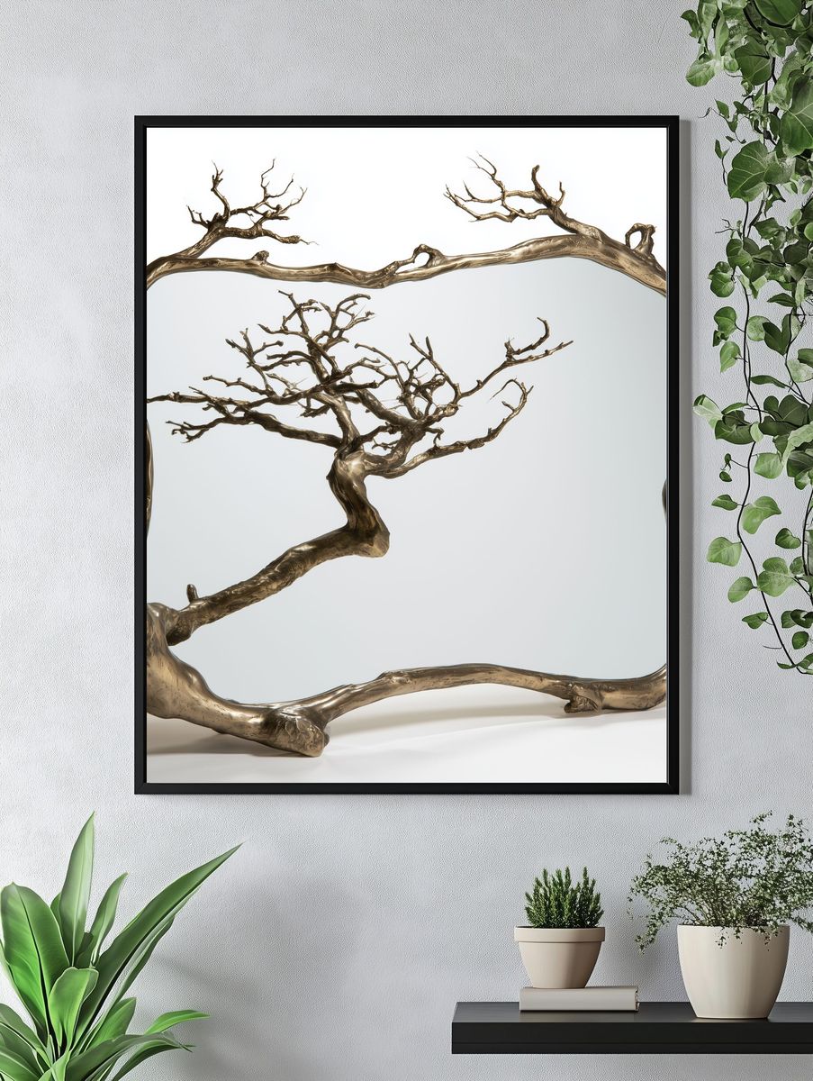 Golden Tree Mirror Sculpture Print. — room view 4
