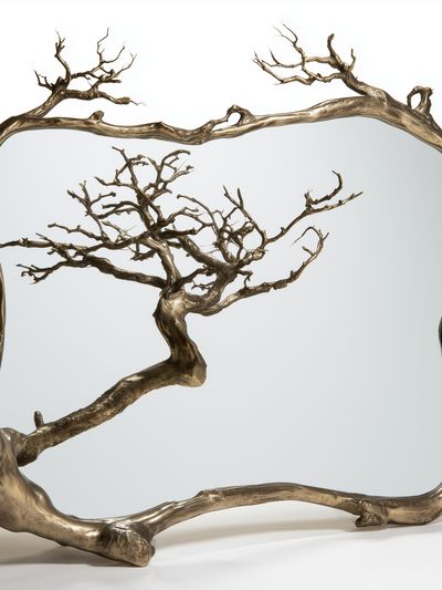 Golden Tree Mirror Sculpture Print. poster