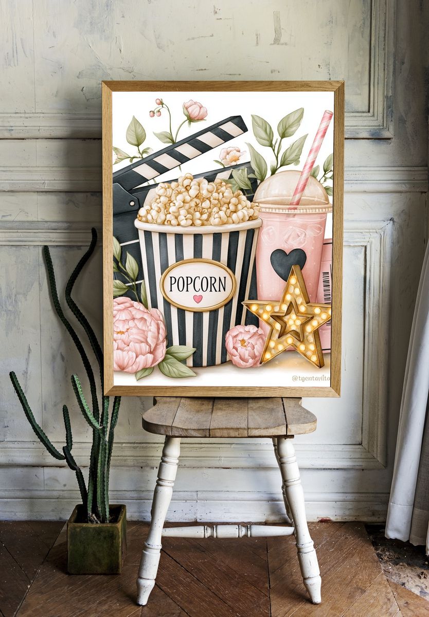 Movie Night Popcorn Illustration Poster. — room view 1