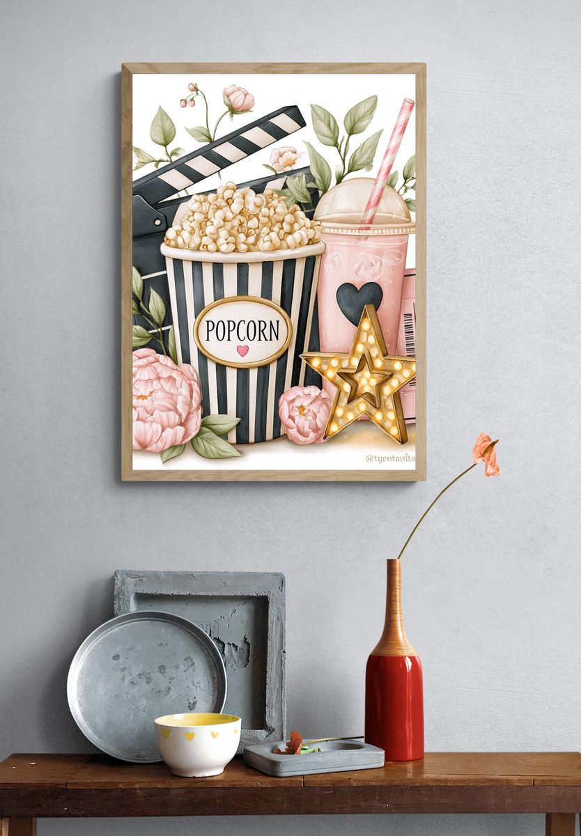 Movie Night Popcorn Illustration Poster. — room view 3