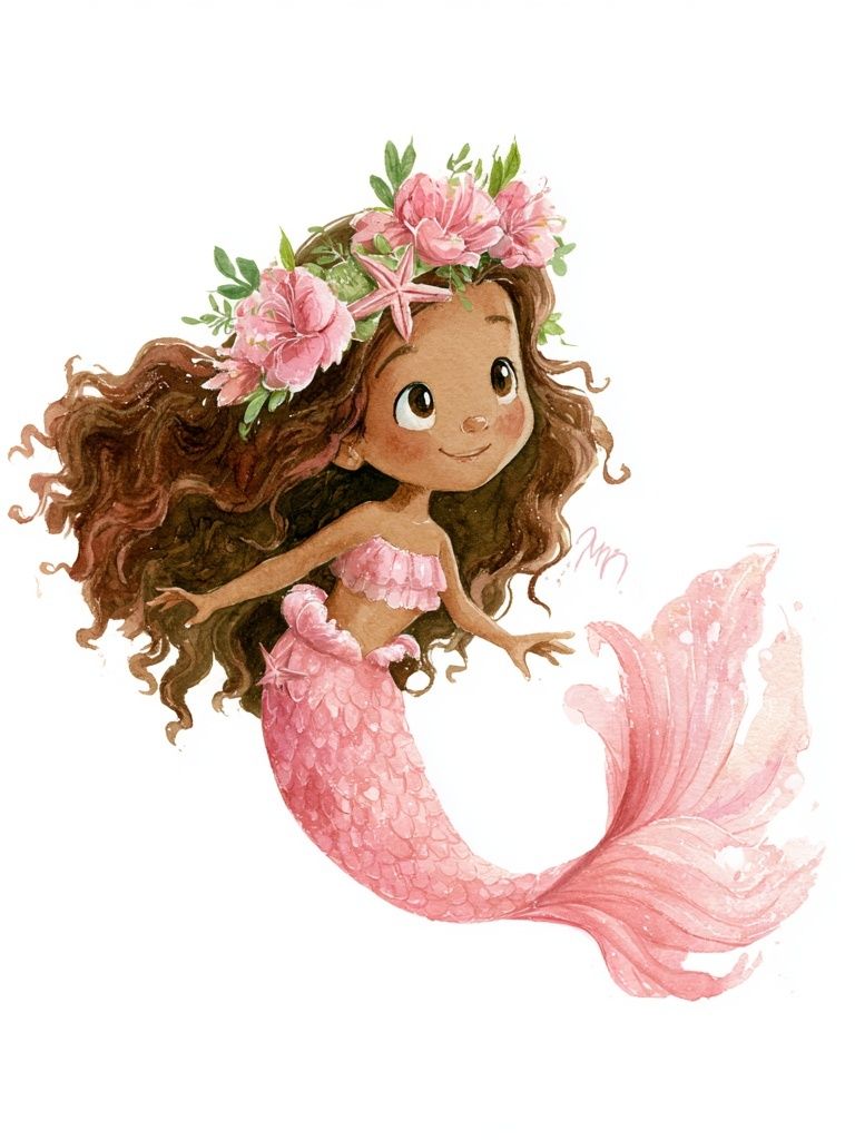 Pink Mermaid Watercolor Print. poster detail
